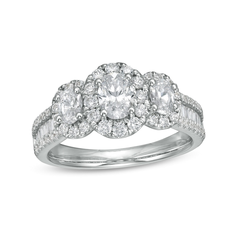 Main Image 1 of 1-1/2 CT. T.W. Oval Diamond Frame Past Present Future® Engagement Ring in 14K White Gold