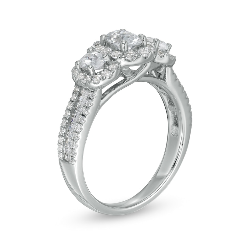 Main Image 3 of 1-1/2 CT. T.W. Oval Diamond Frame Past Present Future® Engagement Ring in 14K White Gold