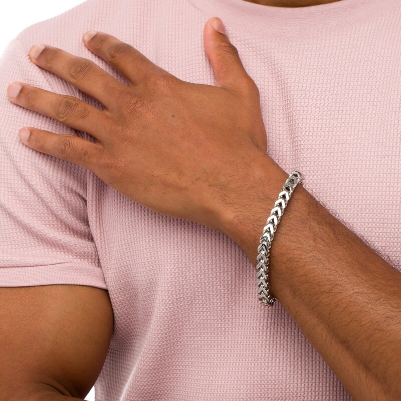 Main Image 2 of Men's 7.5mm Franco Snake Chain Bracelet in Stainless Steel - 9.25"