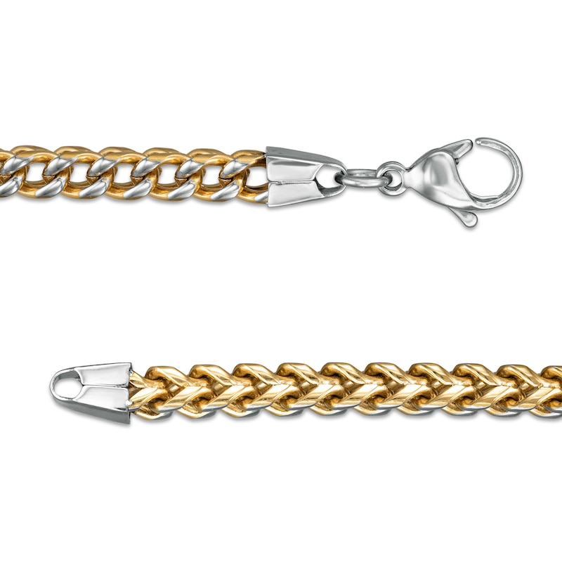 Main Image 3 of 5.0mm Franco Snake Chain Bracelet in Stainless Steel and Yellow IP - 8.75"
