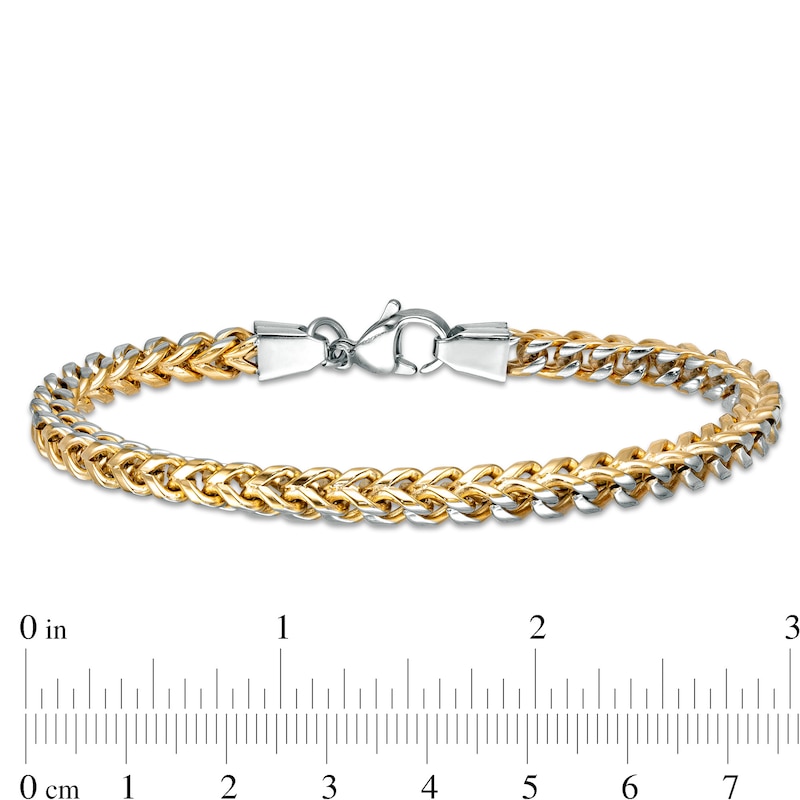 Main Image 4 of 5.0mm Franco Snake Chain Bracelet in Stainless Steel and Yellow IP - 8.75"