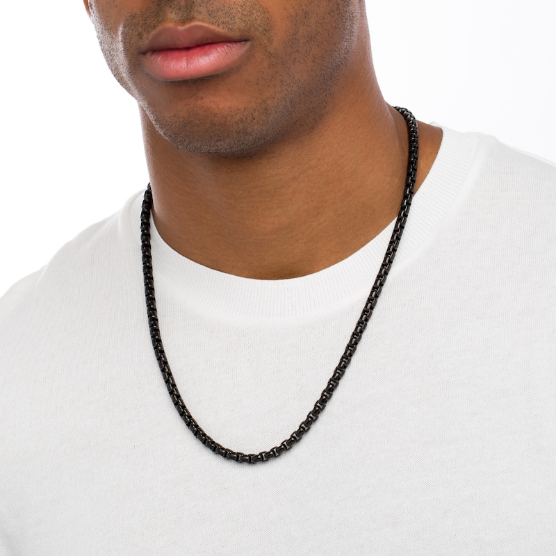 Main Image 2 of Men's 5.75mm Round Box Chain Necklace in Solid Stainless Steel  with Black IP - 24"