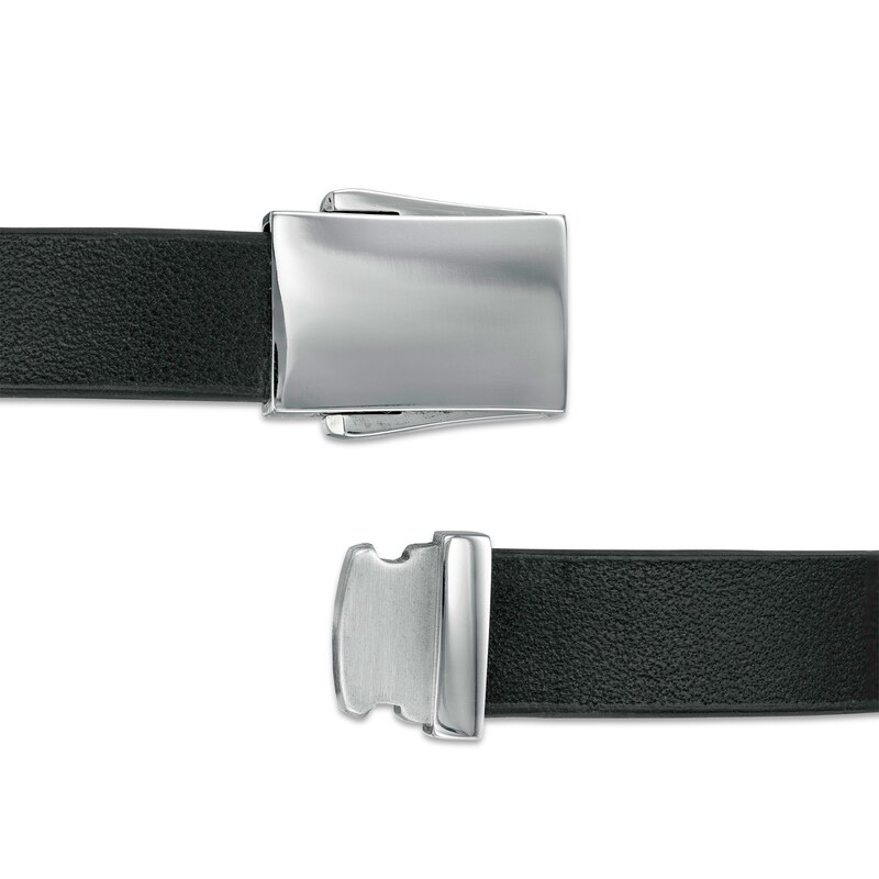 Main Image 3 of 13.0mm Black Faux Leather Bracelet with Multi-Finish Stainless Steel and Black IP Inlay ID Plate and Clasp - 8.5"
