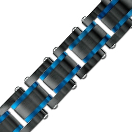 Men's 15.5mm Multi-Finish Double Groove Solid Rectangle Link Bracelet in Stainless Steel with Black and Blue IP - 8.5&quot;