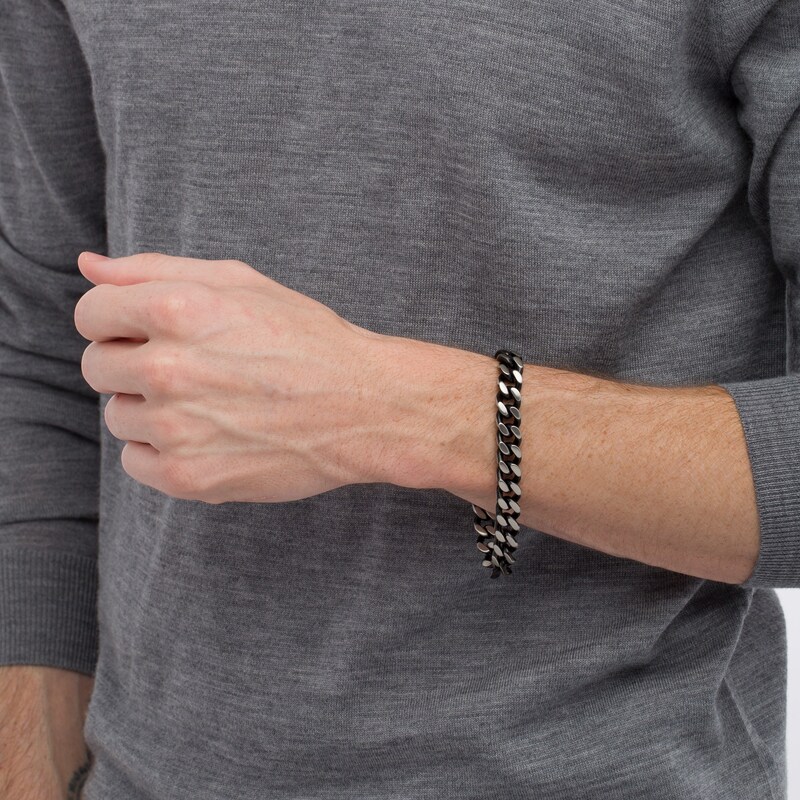Main Image 2 of 10.5mm Multi-Finish Reversible Curb Chain Bracelet in Stainless Steel and Black IP - 8.5"