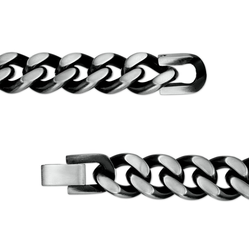 Main Image 3 of 10.5mm Multi-Finish Reversible Curb Chain Bracelet in Stainless Steel and Black IP - 8.5"