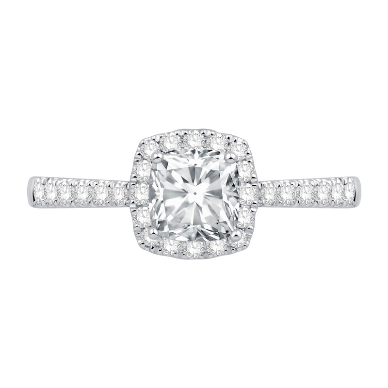 Main Image 4 of Cushion-Cut Certified Center Diamond 1-1/3 CT. T.W. Frame Engagement Ring in 14K White Gold (H/SI2)