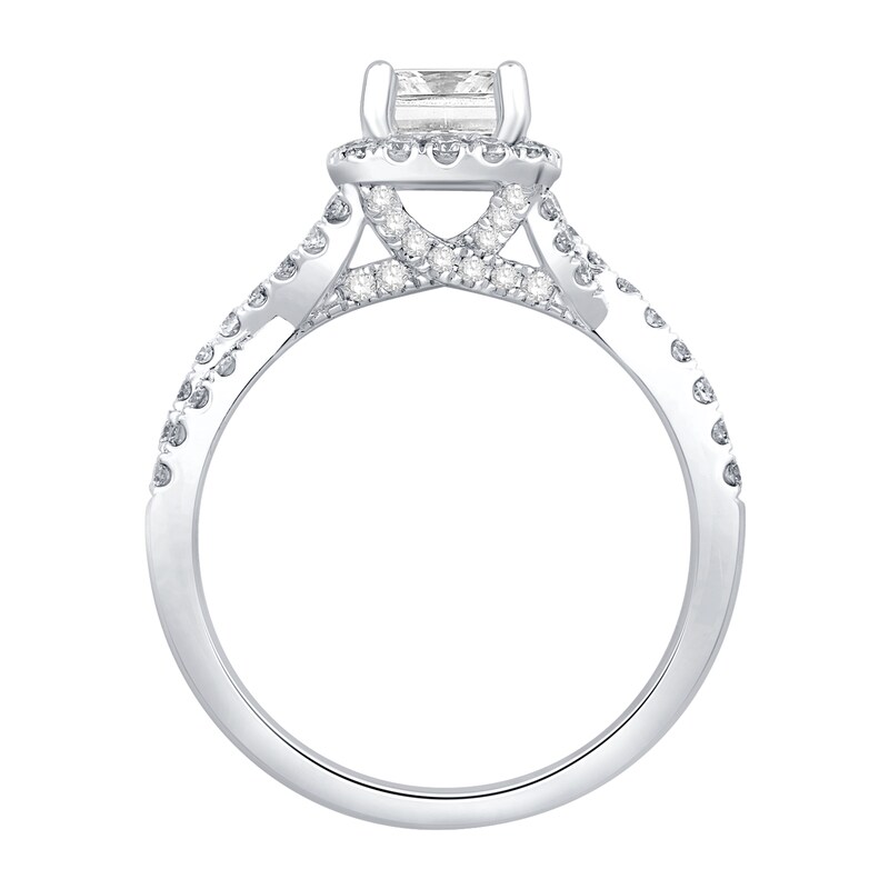 Main Image 3 of Princess-Cut Certified Center Diamond 1-1/2 CT. T.W. Frame Twist Shank Engagement Ring in 14K White Gold (I/I1)