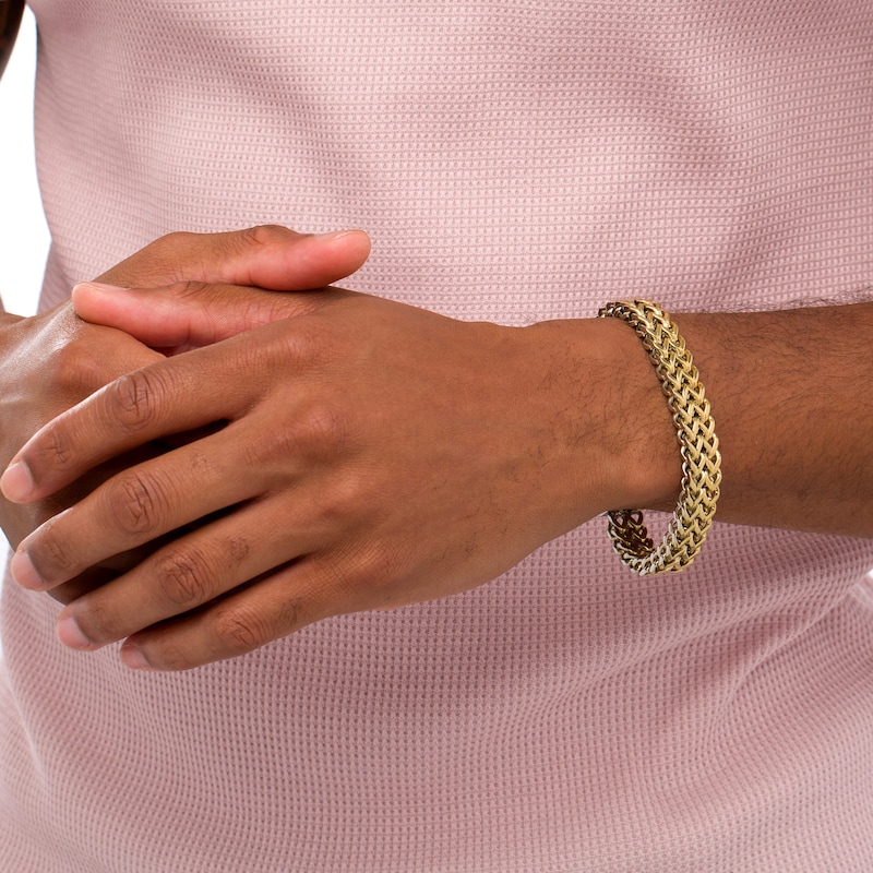 Main Image 2 of 12.0mm Multi-Finish Double Franco Snake Chain Bracelet in Stainless Steel and Yellow IP - 8.5"