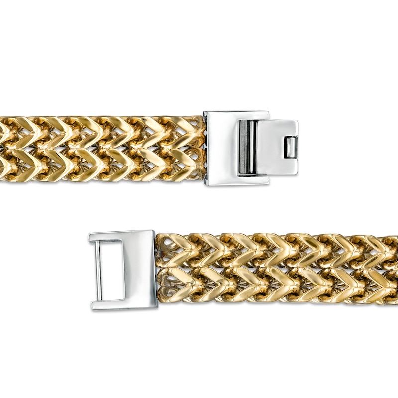 Main Image 3 of 12.0mm Multi-Finish Double Franco Snake Chain Bracelet in Stainless Steel and Yellow IP - 8.5"