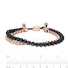 Thumbnail Image 3 of Men's Black Onyx Bead and Round Box Chain Double Strand Bolo Bracelet in Stainless Steel with Rose IP - 10.5"