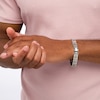 Thumbnail Image 2 of Men's 1/10 CT. T.W. Diamond Multi-Finish Double Groove Rectangle Link Bracelet in Stainless Steel - 8.5"