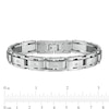 Thumbnail Image 4 of Men's 1/10 CT. T.W. Diamond Multi-Finish Double Groove Rectangle Link Bracelet in Stainless Steel - 8.5"