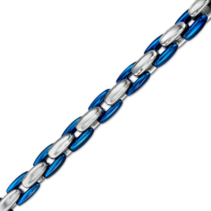 Main Image 1 of 6.3mm Link Chain Bracelet in Stainless Steel and Blue IP - 9"
