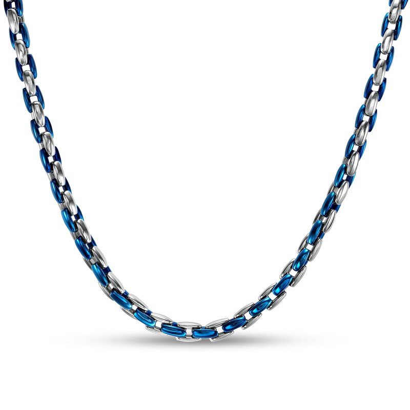 Main Image 1 of Men's 6.3mm Link Chain Necklace in Solid Stainless Steel  and Blue IP - 24&quot;