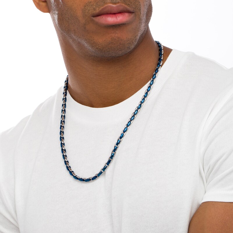 Main Image 2 of Men's 6.3mm Link Chain Necklace in Solid Stainless Steel  and Blue IP - 24&quot;
