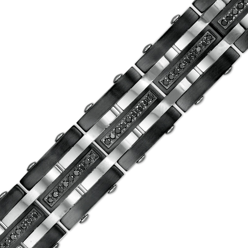 Men's 1 CT. T.W. Black Enhanced Diamond Alternating Multi-Row Link Bracelet in Stainless Steel and Black IP - 8.5"