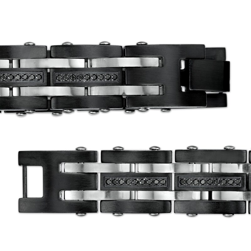 Men's 1 CT. T.W. Black Enhanced Diamond Alternating Multi-Row Link Bracelet in Stainless Steel and Black IP - 8.5"