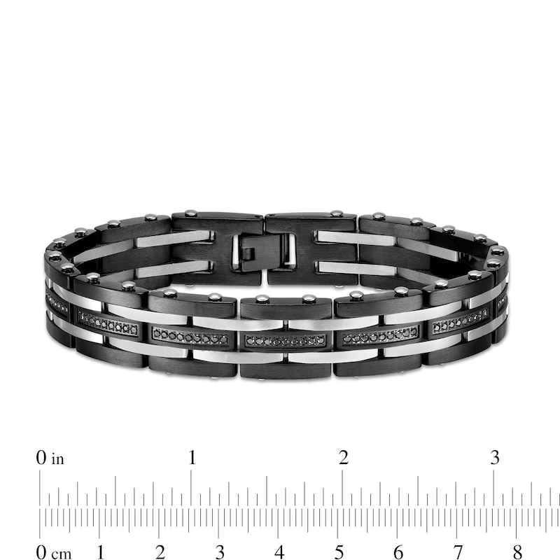 Men's 1 CT. T.W. Black Enhanced Diamond Alternating Multi-Row Link Bracelet in Stainless Steel and Black IP - 8.5"