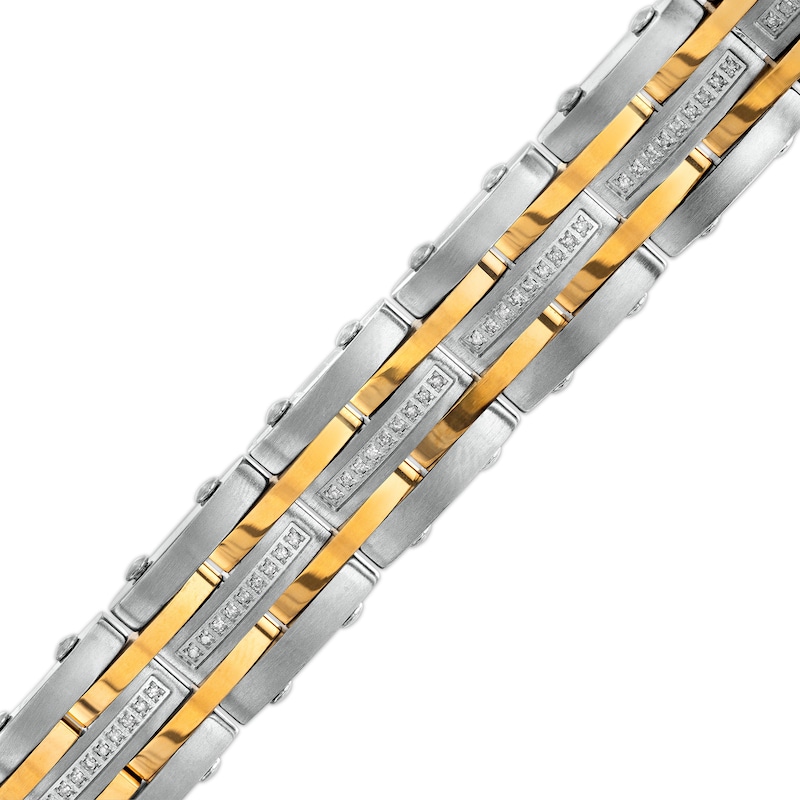 Men's 1/2 CT. T.W. Diamond Alternating Multi-Row Link Bracelet in Stainless Steel and Yellow IP - 8.5"