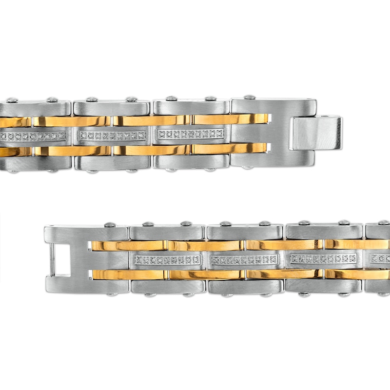 Men's 1/2 CT. T.W. Diamond Alternating Multi-Row Link Bracelet in Stainless Steel and Yellow IP - 8.5"