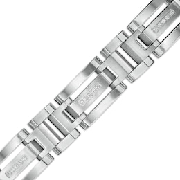Men's 1/6 CT. T.W. Diamond Multi-Finish Triple Row Industrial Solid Link Bracelet in Stainless Steel - 8.5&quot;