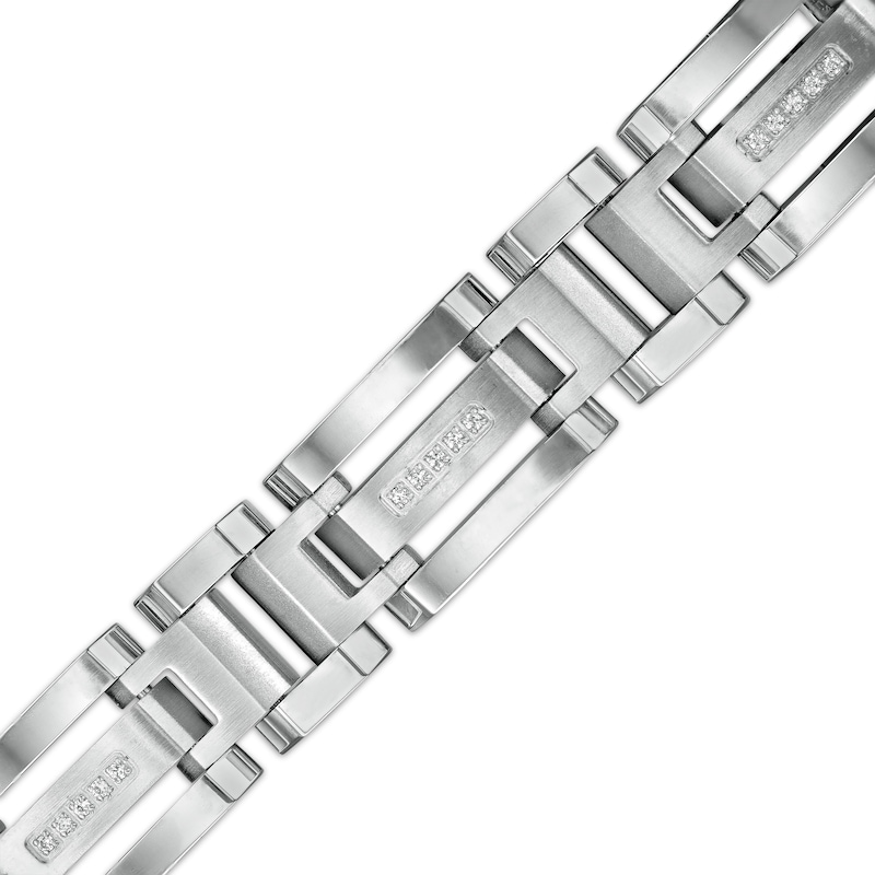 Main Image 1 of Men's 1/6 CT. T.W. Diamond Multi-Finish Triple Row Industrial Link Bracelet in Stainless Steel - 8.5"