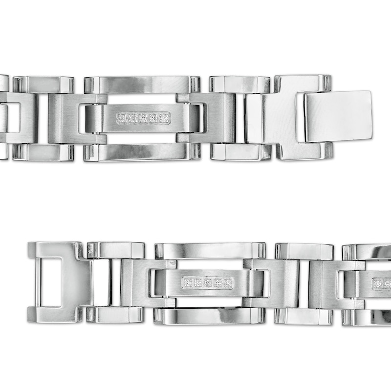 Main Image 3 of Men's 1/6 CT. T.W. Diamond Multi-Finish Triple Row Industrial Link Bracelet in Stainless Steel - 8.5"