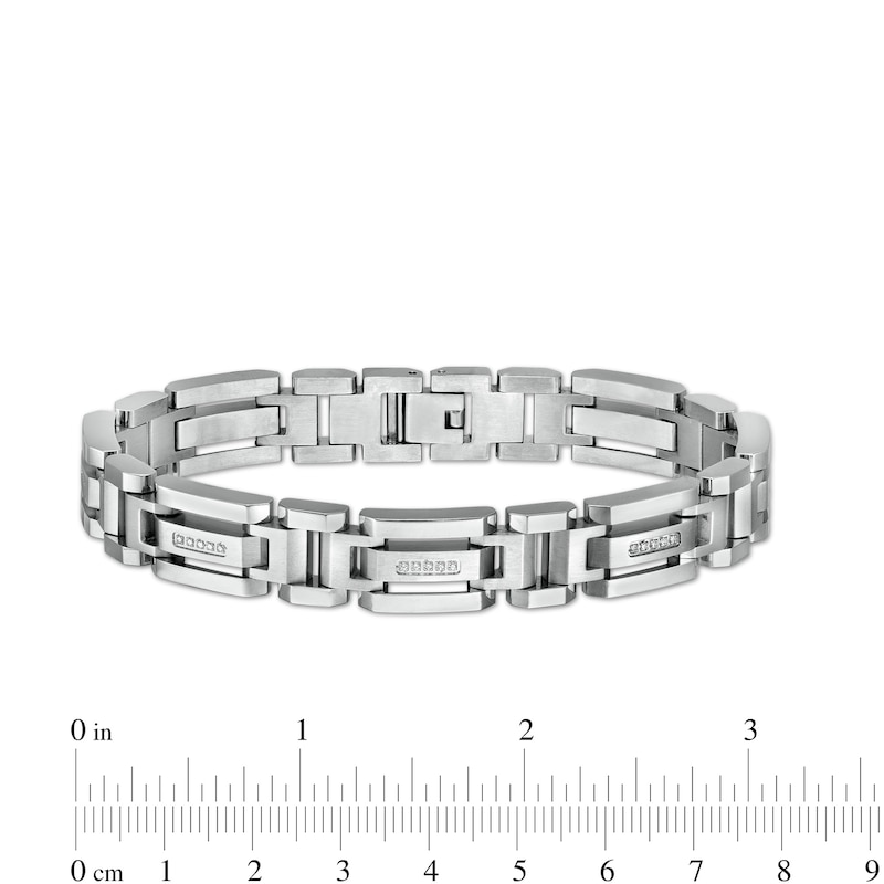 Men's 1/6 CT. T.W. Diamond Multi-Finish Triple Row Industrial Link Bracelet in Stainless Steel - 8.5"