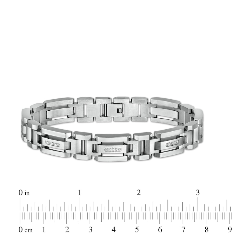 Main Image 4 of Men's 1/6 CT. T.W. Diamond Multi-Finish Triple Row Industrial Link Bracelet in Stainless Steel - 8.5"