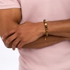 Thumbnail Image 2 of Men's 10.0mm Tiger's Eye and Grooved Barrel Bead Bolo Bracelet in Stainless Steel with Yellow IP - 10.5"