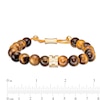 Thumbnail Image 2 of Men's 10.0mm Tiger's Eye and Grooved Barrel Bead Bolo Bracelet in Stainless Steel with Yellow IP - 10.5"
