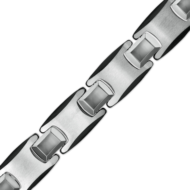 Main Image 1 of Men's 10.28mm Multi-Finish Bevelled Edge Link Bracelet in Tungsten and Black IP with Stainless Steel Clasp - 8.5"