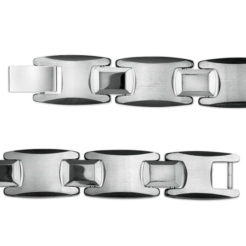 Main Image 3 of Men's 10.28mm Multi-Finish Bevelled Edge Link Bracelet in Tungsten and Black IP with Stainless Steel Clasp - 8.5"