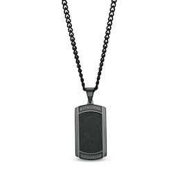 Men's 1/10 CT. T.W. Black Enhanced Diamond Dog Tag Pendant in Stainless Steel and Carbon Fiber with Black IP - 24&quot;
