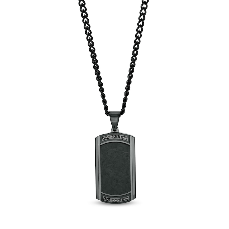 Men's 1/10 CT. T.W. Black Diamond Dog Tag Pendant in Stainless Steel and Carbon Fiber with Black IP - 24"