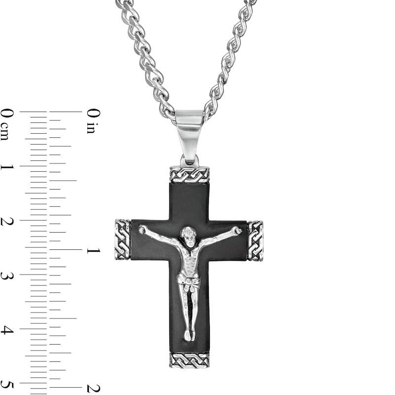 Main Image 4 of Men's Multi-Finish Chain Link-Ends Crucifix Pendant in Stainless Steel and Black IP - 24"