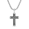 Thumbnail Image 0 of Men's 1/6 CT. T.W. Black Enhanced Diamond Capped-Ends Layered Cross Pendant in Stainless Steel and Black IP - 24"