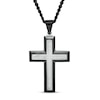 Thumbnail Image 1 of Men's 1/5 CT. T.W. Diamond Multi-Finish Beveled Edge Cross Pendant in Stainless Steel and Black IP - 24"