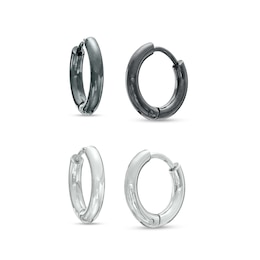Men's 15.0mm Tube Hoop Earrings Set in Stainless Steel and Black IP