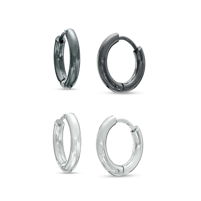 Main Image 1 of Men's 15.0mm Tube Hoop Earrings Set in Stainless Steel and Black IP