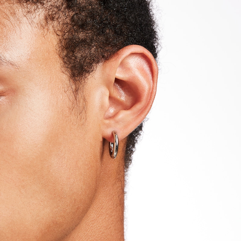 Main Image 2 of Men's 15.0mm Tube Hoop Earrings Set in Stainless Steel and Black IP