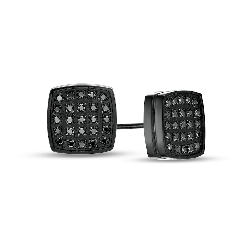 Men's 1/4 CT. T.W. Cushion Composite Black Enhanced Diamond Stud Earrings in Stainless Steel with Black IP