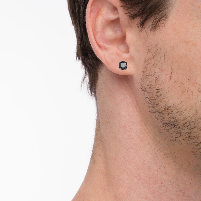 Main Image 2 of Men's 7.0mm Black Spinel Multi-Finish Solitaire Stud Earrings in Stainless Steel and Black IP