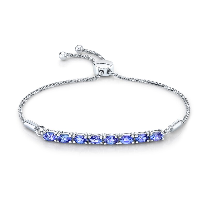 Main Image 1 of Sideways Oval Tanzanite Eight Stone Bar Bolo Bracelet in Sterling Silver - 9.5&quot;