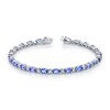 Thumbnail Image 1 of Oval Tanzanite and White Sapphire Bezel-Set Bubble Link Alternating Line Bracelet in Sterling Silver - 7.25"