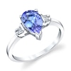 Thumbnail Image 0 of Pear-Shaped Tanzanite and 1/20 CT. T.W. Baguette Diamond Duo-Sides Ring in 14K White Gold