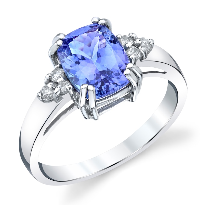 Main Image 1 of Cushion-Cut Tanzanite and 1/8 CT. T.W. Diamond Tri-Sides Ring in 14K White Gold