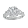 Thumbnail Image 1 of 1-1/5 CT. T.W. Emerald-Cut Diamond Frame Vintage-Style Tiered Shank Engagement Ring in 14K White Gold (I/I1)