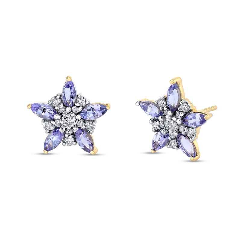 Marquise Tanzanite and 1/5 CT. T.W. Diamond Star Flower Stud Earrings in 14K Gold